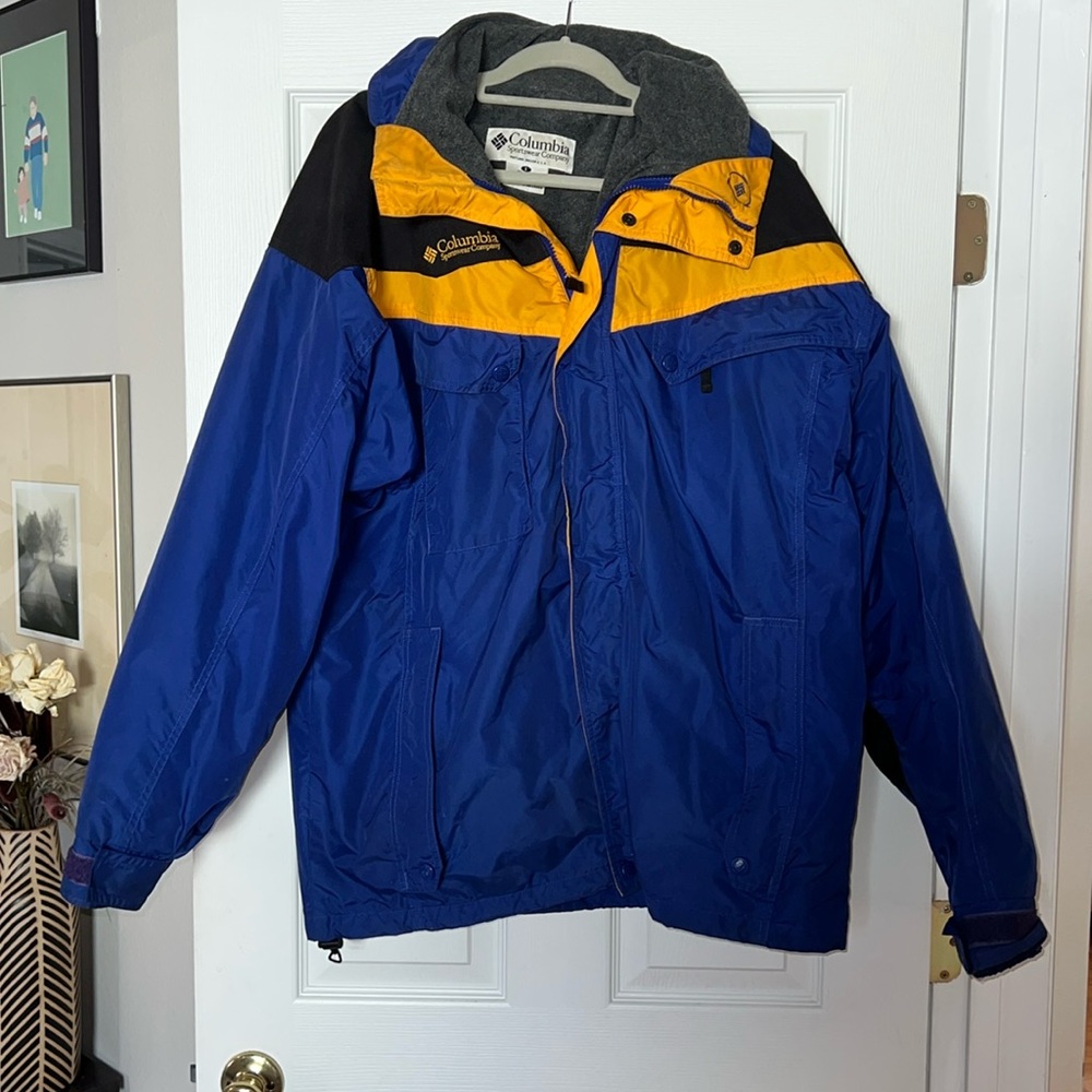 VINTAGE Columbia Jacket Lined Blue Yellow Boulder Ridge Ski Windbreaker Snow